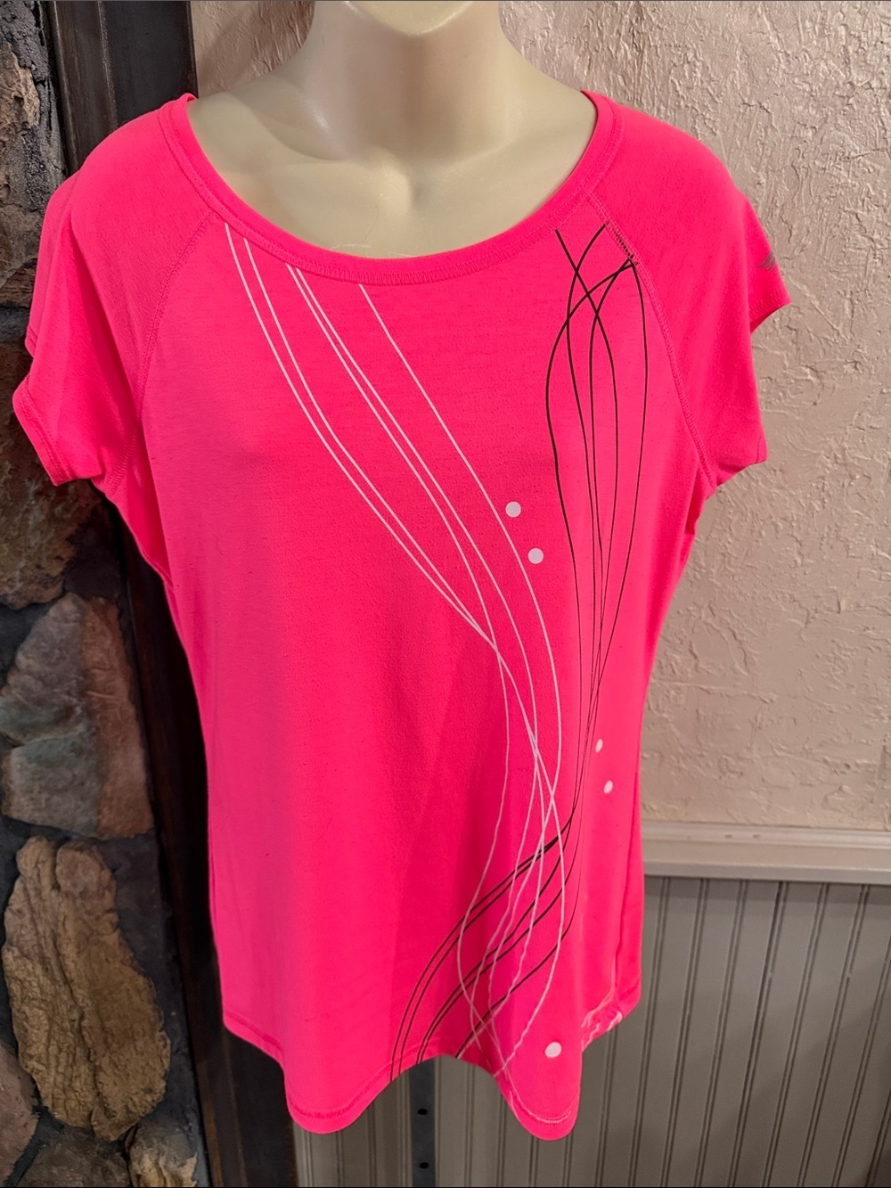 Ideology Neon Pink Short Sleeve Tee with White and Black Graphic